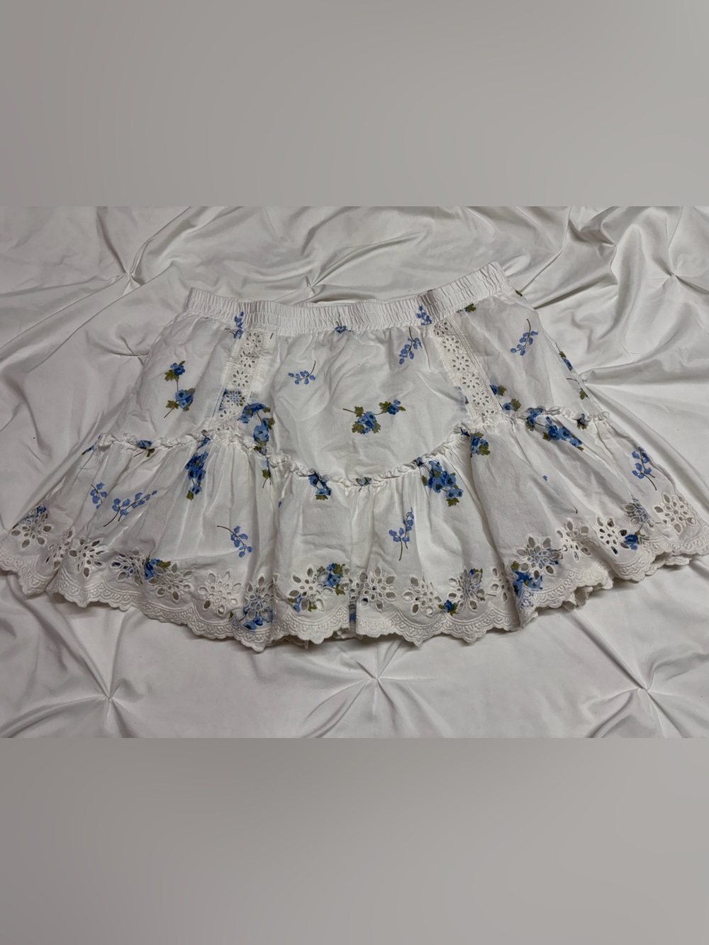 Aeropostale White Mini Skirt with Blue Floral Eyelet